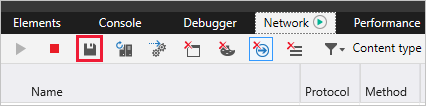 Microsoft Edge 開發人員工具“網絡”選項卡上的“保存”圖標